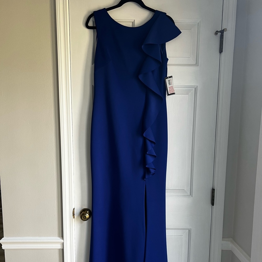 Jessica Howard Floor Length Dress with Ruffles & Slit NWT